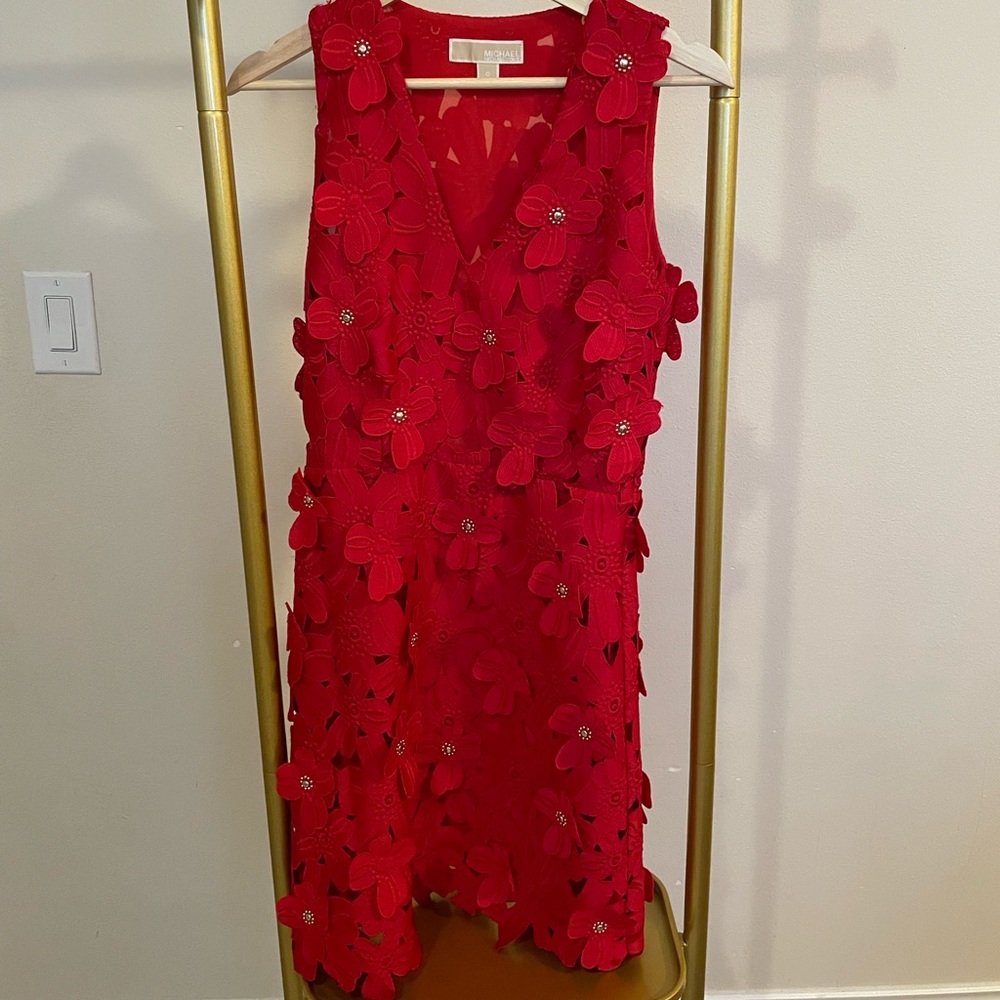 Red textured floral dress